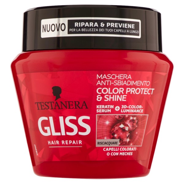 Testanera Gliss Hair Repair Maschera Anti-Sbiadimento Color Protect & Shine 300 ml