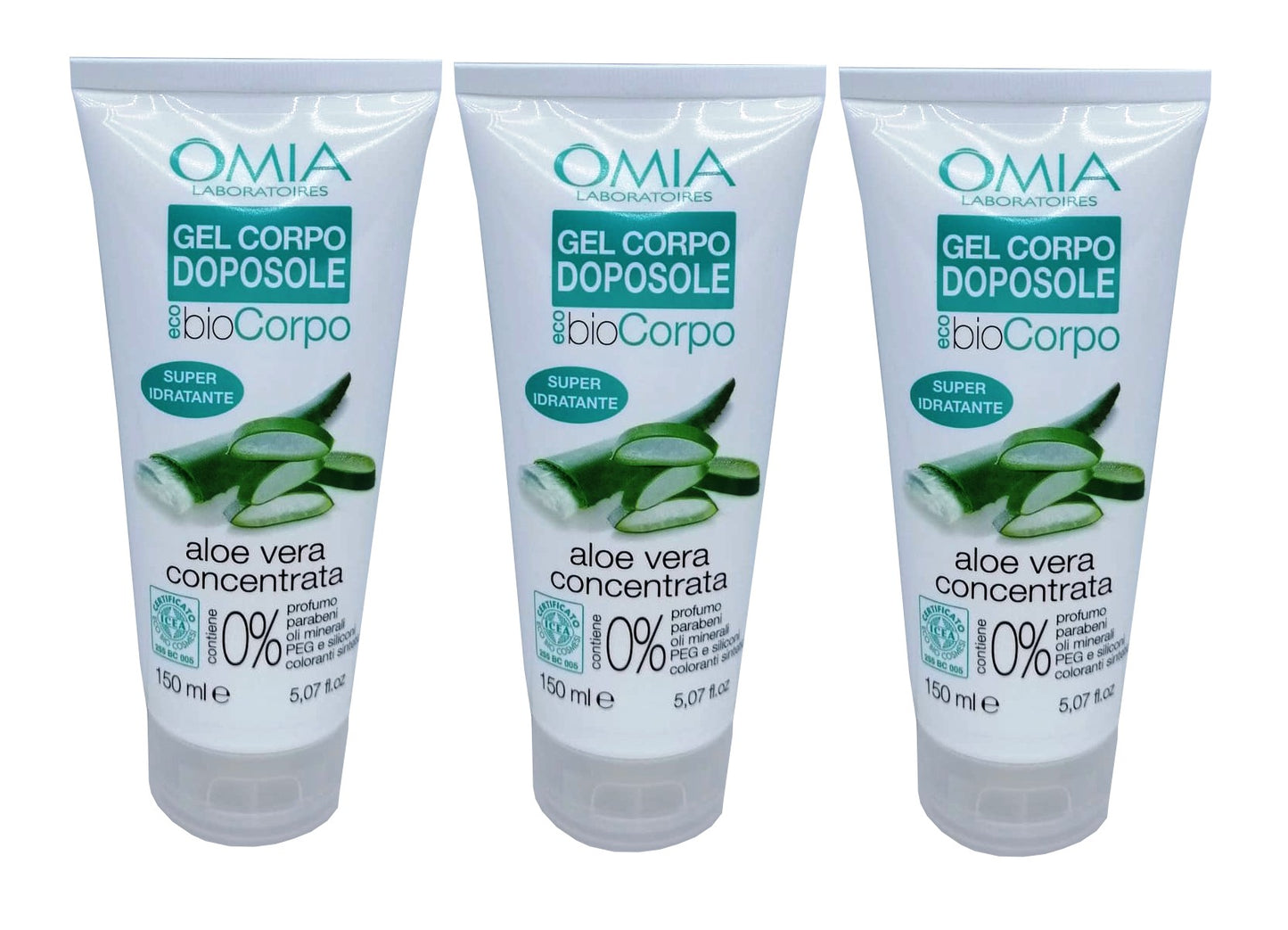 Set Da 3 pz. Omia Crema Corpo Doposole Eco Bio Aloe Vera 150 ml. Super Idratante