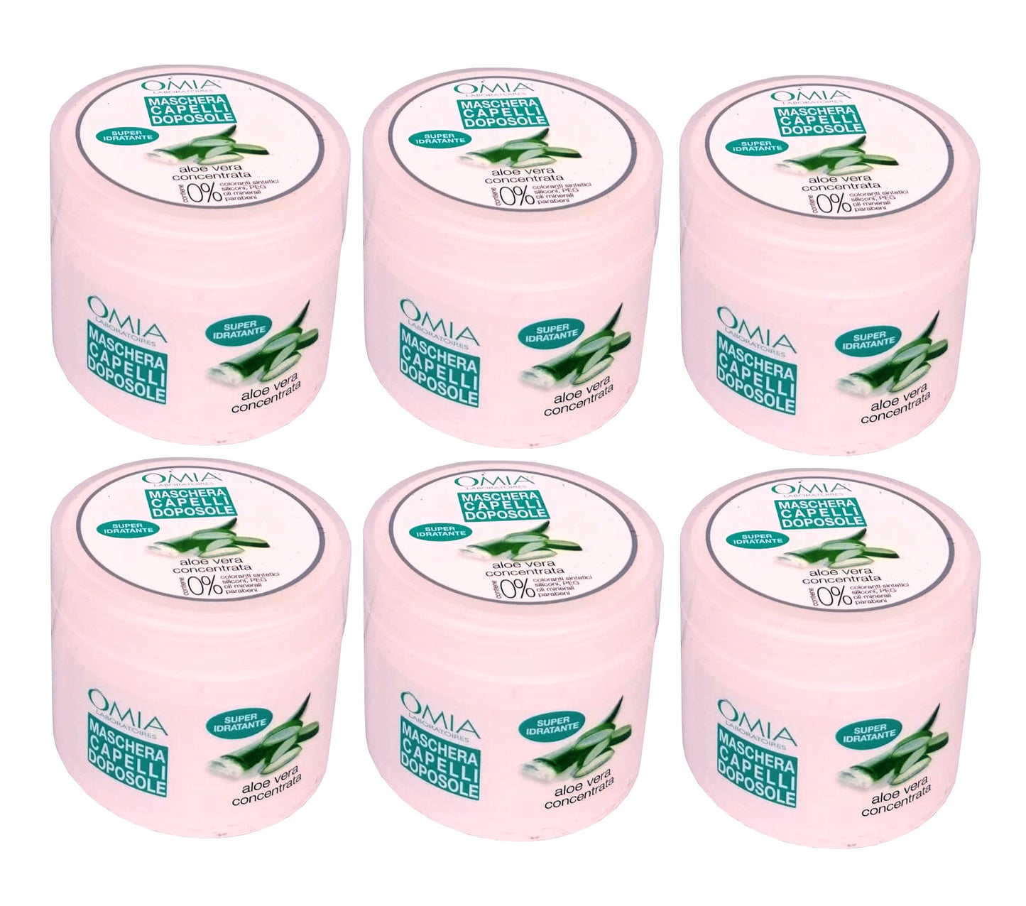 Set Da 6 pz. Omia Maschera Capelli Doposole Eco Bio Aloe Vera 250 ml. Super Idratante