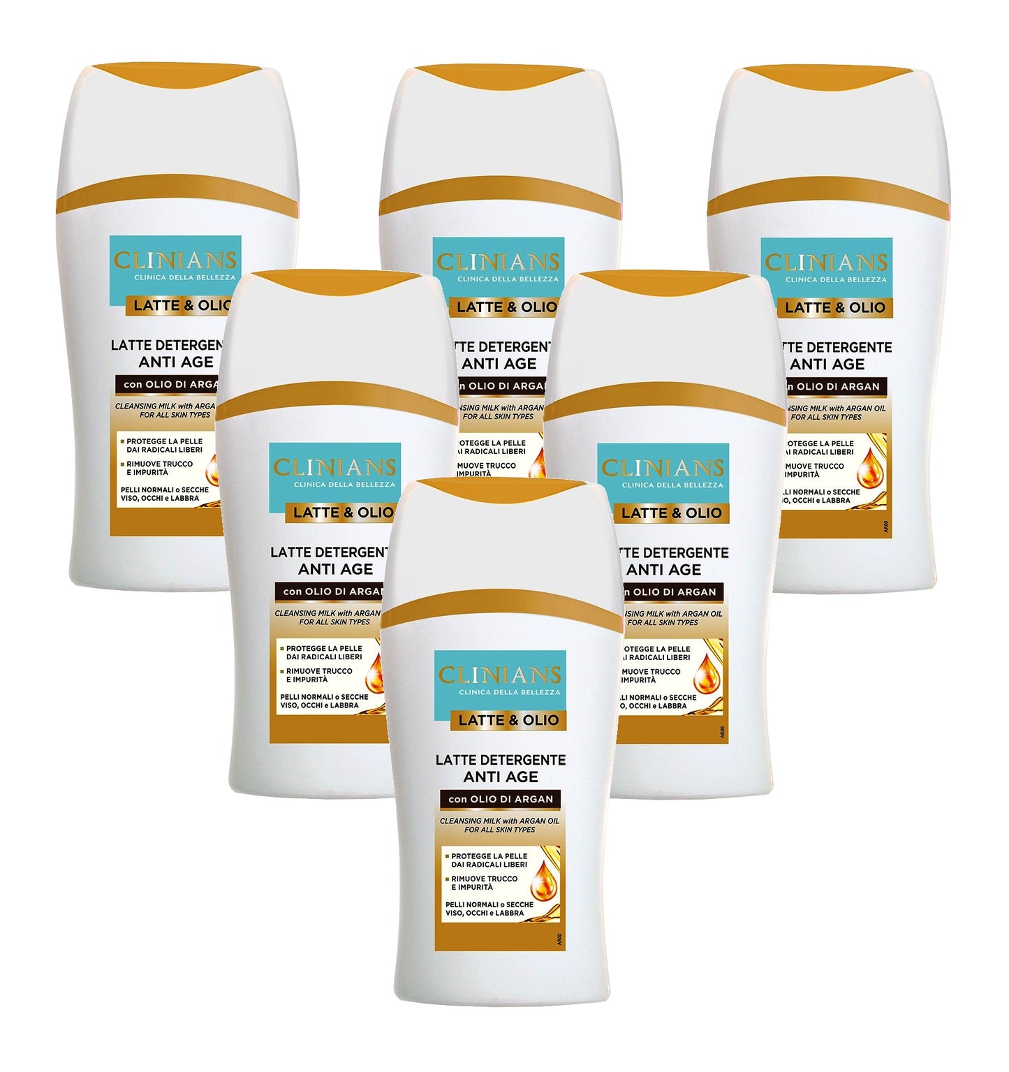 Set Da 6 pz. Clinians Latte & Olio Latte Detergente Anti Age 200 ml Olio di Argan