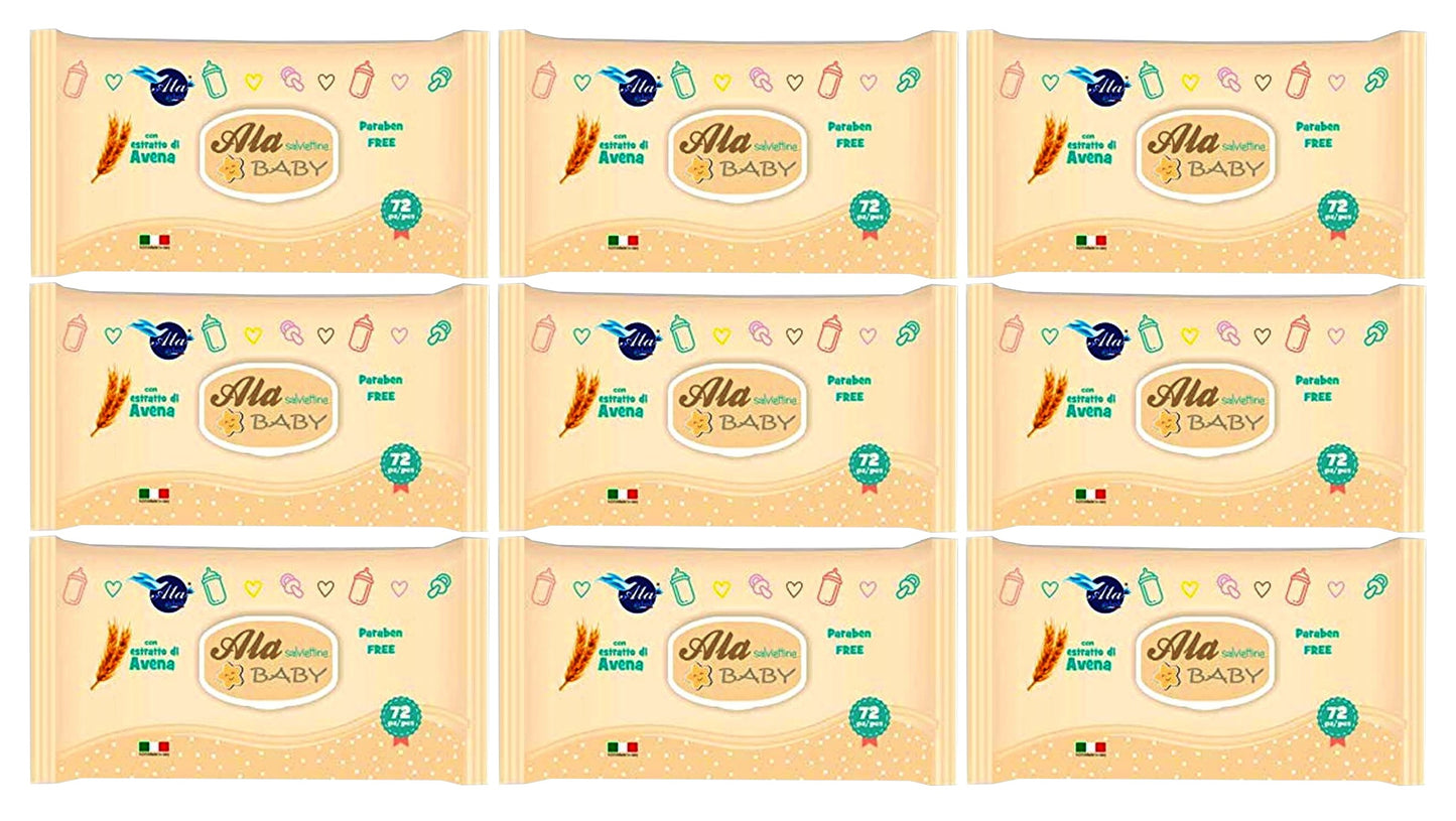 Set Da 9pz Ala Salviettine Imbevute Baby Avena 72 Pezzi