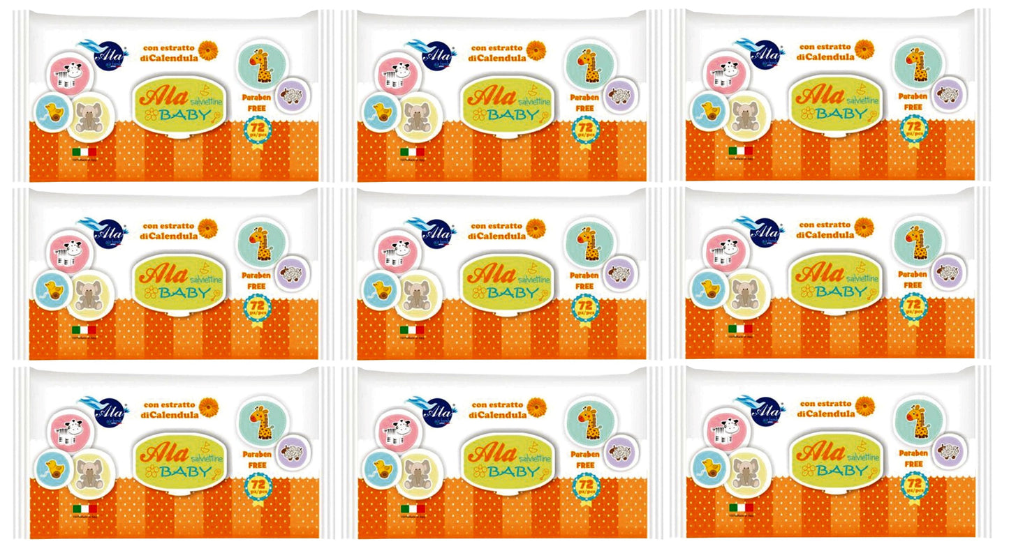 Set Da 9pz Ala Salviettine Imbevute Baby Calendula 72 Pezzi