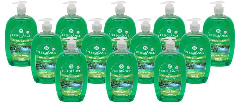 Set Da 12pz Freegrance Sapone Liquido Muschio Bianco 1000 ml