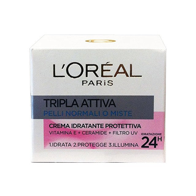 L'Oreal Crema Viso Tripla attiva 24h. Pelli Sensibili 50 ml.