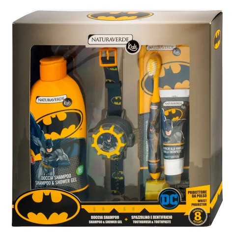 Batman Conf. Doccia Shampoo 250 ml + Dentifricio 25 ml + Spazzolino + Orologio Proiettore