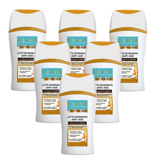 Set Da 6 pz. Clinians Latte & Olio Latte Detergente Anti Age 200 ml Olio di Argan