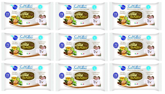 Set Da 9 pz Ala Salviettine Imbevute Baby Argan 72 Pezzi