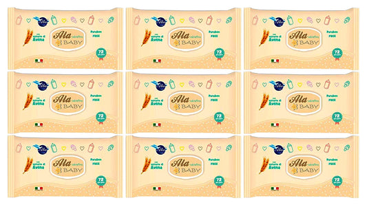 Set Da 9pz Ala Salviettine Imbevute Baby Avena 72 Pezzi