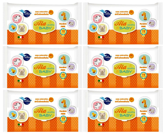 Set Da 6pz Ala Salviettine Imbevute Baby Calendula 72 Pezzi