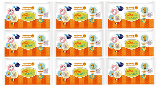 Set Da 9pz Ala Salviettine Imbevute Baby Calendula 72 Pezzi