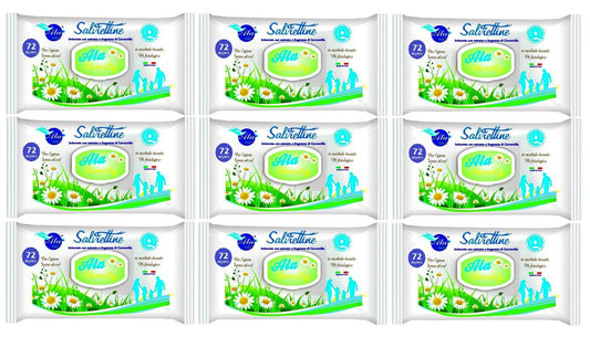 Set Da 9pz Ala Salviettine Imbevute Family Camomilla 72 Pezzi
