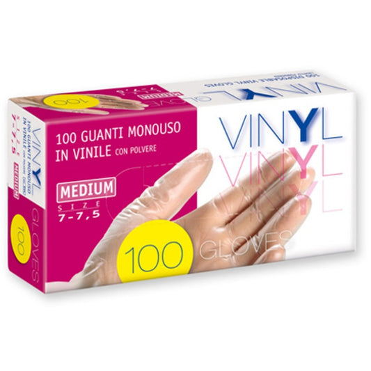 Tulip Guanti Vinile Monouso 100 pz. Misura M 7 - 7,5 Con Polvere