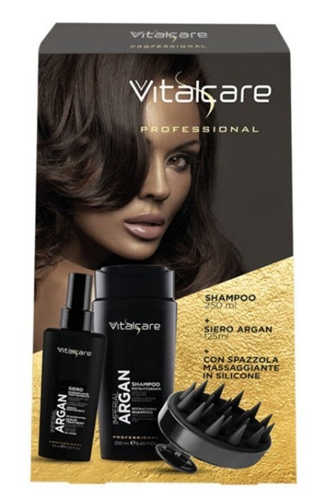 Vitalcare Professional Conf. Imperial Argan Shampoo 250 ml. Ristrutturante + Siero 125 ml Rigenerante + Spazzola Massaggiante