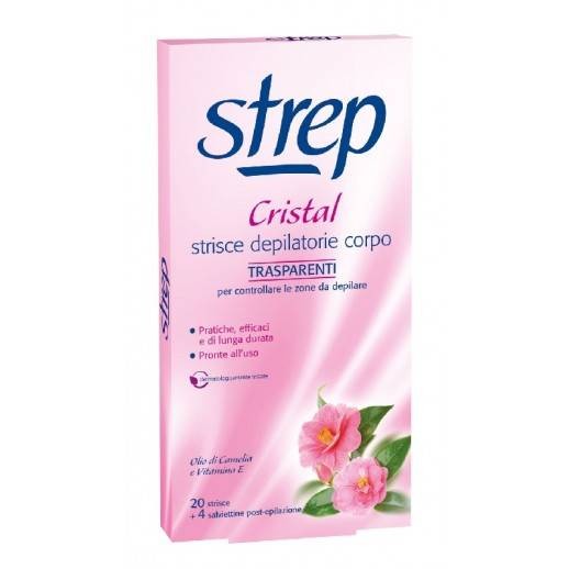 Strep Cristal 20 Strisce Depilatorie Trasparenti e Pronto All'uso + 4 Salviettine